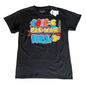 NEW Pac Man Graphic T SHIRT MED Men's Women's TEE 100% Cotton Black Multi Brisco